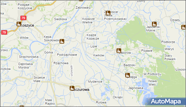 mapa Kwików, Kwików na mapie Targeo