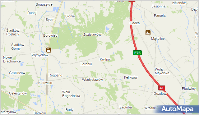 mapa Kwilno gmina Zgierz, Kwilno gmina Zgierz na mapie Targeo