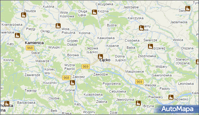 mapa Łącko powiat nowosądecki, Łącko powiat nowosądecki na mapie Targeo