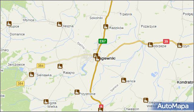 mapa Łagiewniki powiat dzierżoniowski, Łagiewniki powiat dzierżoniowski na mapie Targeo