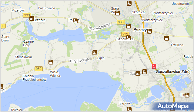 mapa Łąka gmina Pszczyna, Łąka gmina Pszczyna na mapie Targeo