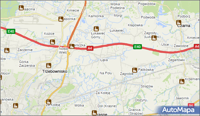 mapa Łąka gmina Trzebownisko, Łąka gmina Trzebownisko na mapie Targeo