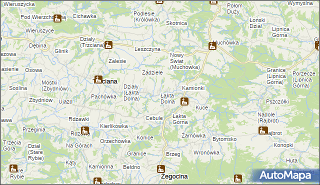 mapa Łąkta Dolna, Łąkta Dolna na mapie Targeo