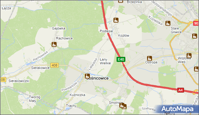 mapa Łany Wielkie gmina Sośnicowice, Łany Wielkie gmina Sośnicowice na mapie Targeo