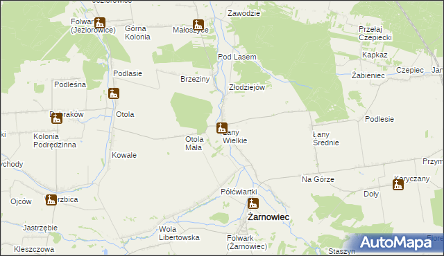 mapa Łany Wielkie gmina Żarnowiec, Łany Wielkie gmina Żarnowiec na mapie Targeo