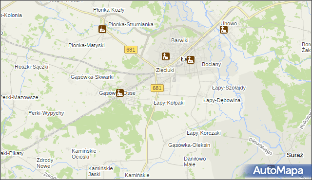 mapa Łapy-Łynki, Łapy-Łynki na mapie Targeo