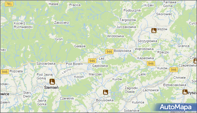 mapa Las gmina Ślemień, Las gmina Ślemień na mapie Targeo