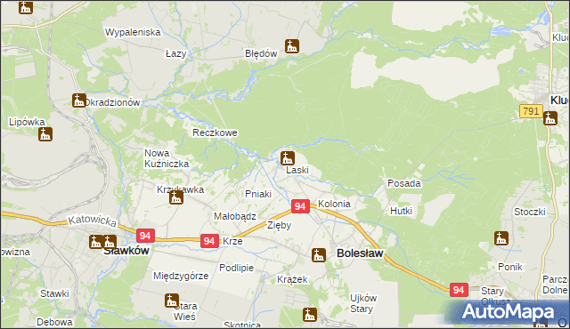 mapa Laski gmina Bolesław, Laski gmina Bolesław na mapie Targeo