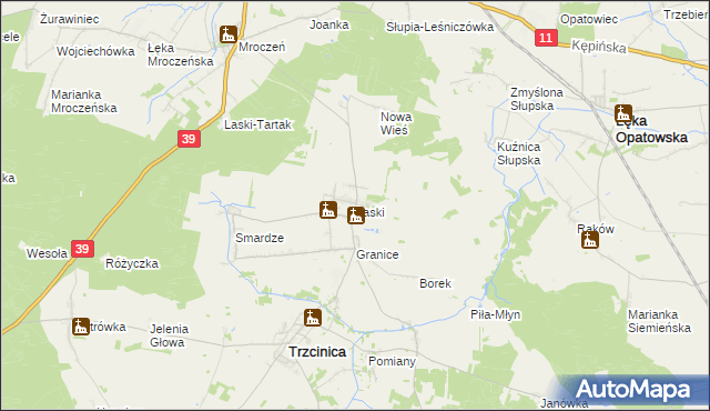 mapa Laski gmina Trzcinica, Laski gmina Trzcinica na mapie Targeo