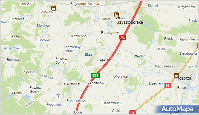 mapa Laski gmina Wola Krzysztoporska, Laski gmina Wola Krzysztoporska na mapie Targeo