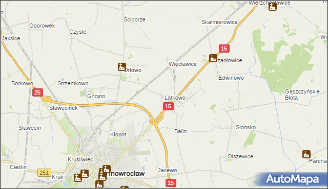 mapa Latkowo gmina Inowrocław, Latkowo gmina Inowrocław na mapie Targeo