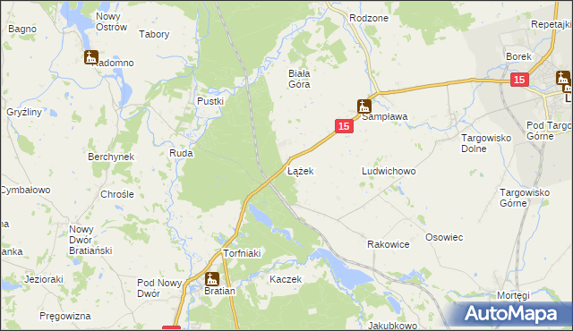 mapa Łążek gmina Lubawa, Łążek gmina Lubawa na mapie Targeo