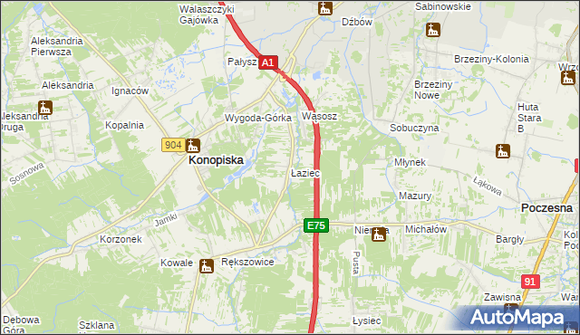 mapa Łaziec, Łaziec na mapie Targeo