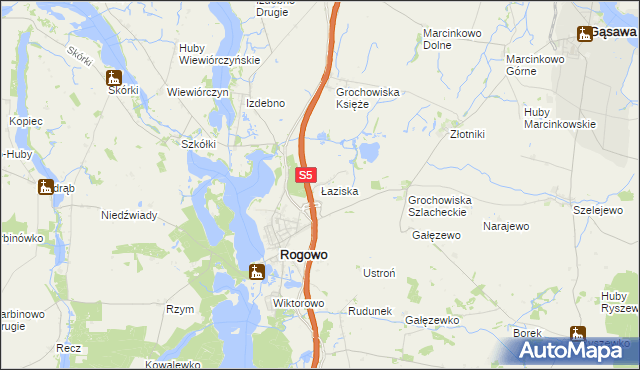 mapa Łaziska gmina Rogowo, Łaziska gmina Rogowo na mapie Targeo