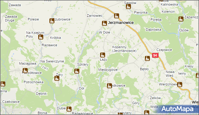 mapa Łazy gmina Jerzmanowice-Przeginia, Łazy gmina Jerzmanowice-Przeginia na mapie Targeo