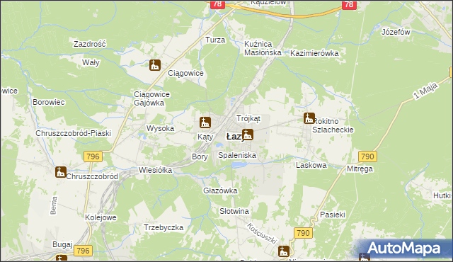 mapa Łazy powiat zawierciański, Łazy powiat zawierciański na mapie Targeo
