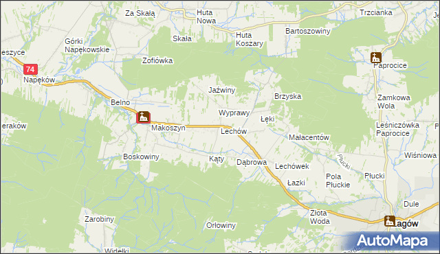 mapa Lechów gmina Bieliny, Lechów gmina Bieliny na mapie Targeo