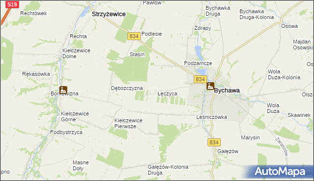 mapa Łęczyca gmina Bychawa, Łęczyca gmina Bychawa na mapie Targeo