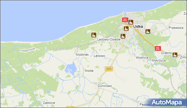 mapa Lędowo gmina Ustka, Lędowo gmina Ustka na mapie Targeo