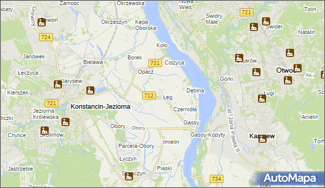 mapa Łęg gmina Konstancin-Jeziorna, Łęg gmina Konstancin-Jeziorna na mapie Targeo