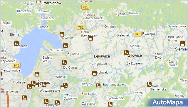 mapa Łękawica powiat żywiecki, Łękawica powiat żywiecki na mapie Targeo