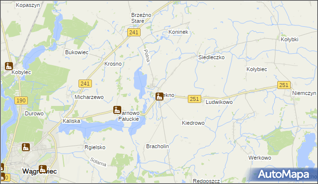 mapa Łekno gmina Wągrowiec, Łekno gmina Wągrowiec na mapie Targeo