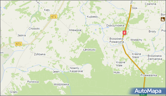 mapa Łękobudy, Łękobudy na mapie Targeo