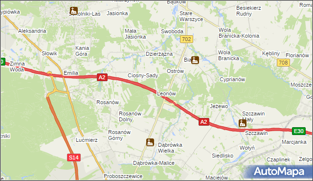 mapa Leonów gmina Zgierz, Leonów gmina Zgierz na mapie Targeo