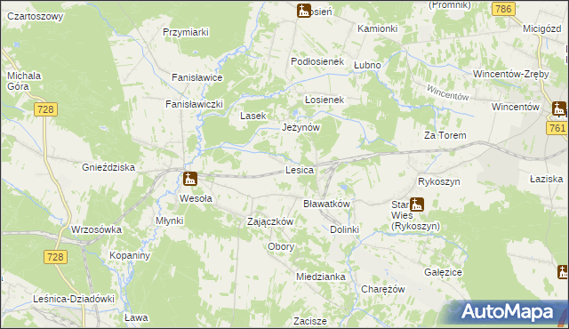 mapa Lesica gmina Piekoszów, Lesica gmina Piekoszów na mapie Targeo