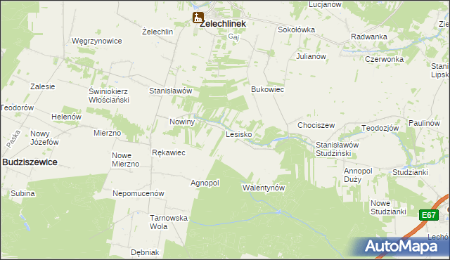 mapa Lesisko gmina Żelechlinek, Lesisko gmina Żelechlinek na mapie Targeo