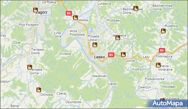 mapa Lesko, Lesko na mapie Targeo