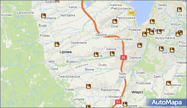 mapa Leśna gmina Lipowa, Leśna gmina Lipowa na mapie Targeo