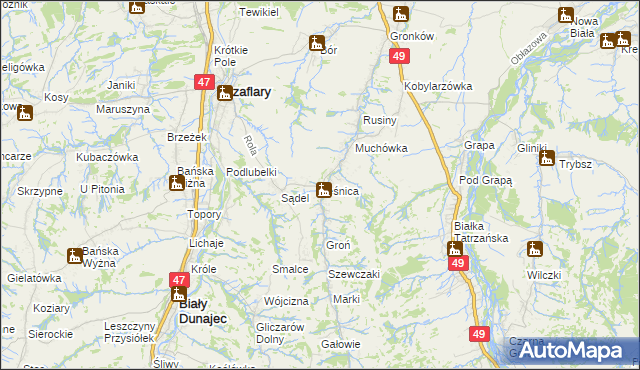 mapa Leśnica gmina Bukowina Tatrzańska, Leśnica gmina Bukowina Tatrzańska na mapie Targeo