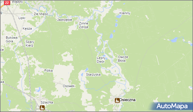 mapa Leśny Dwór gmina Osieczna, Leśny Dwór gmina Osieczna na mapie Targeo