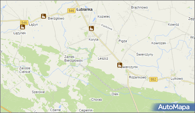 mapa Leszcz gmina Łubianka, Leszcz gmina Łubianka na mapie Targeo