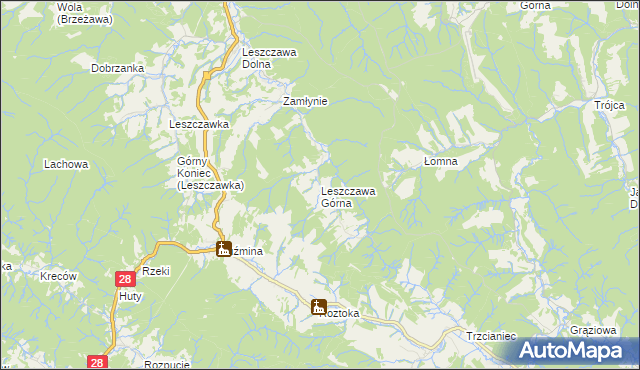 mapa Leszczawa Górna, Leszczawa Górna na mapie Targeo