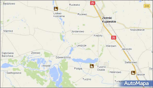 mapa Leszcze gmina Złotniki Kujawskie, Leszcze gmina Złotniki Kujawskie na mapie Targeo