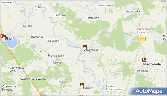 mapa Leszkowice gmina Ostrówek, Leszkowice gmina Ostrówek na mapie Targeo