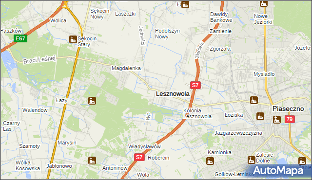 mapa Lesznowola powiat piaseczyński, Lesznowola powiat piaseczyński na mapie Targeo