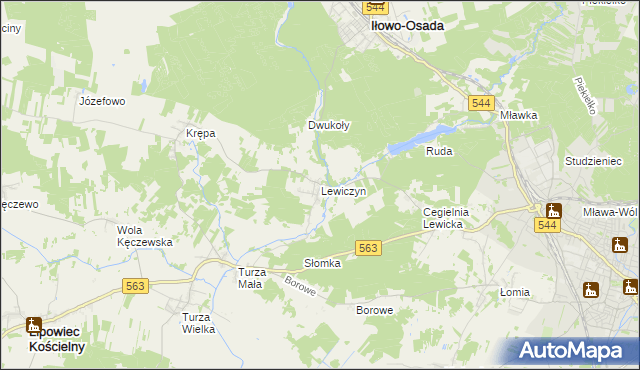 mapa Lewiczyn gmina Lipowiec Kościelny, Lewiczyn gmina Lipowiec Kościelny na mapie Targeo