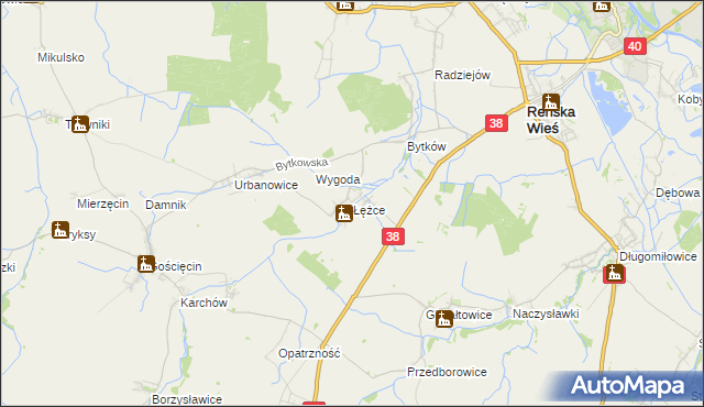 mapa Łężce gmina Reńska Wieś, Łężce gmina Reńska Wieś na mapie Targeo