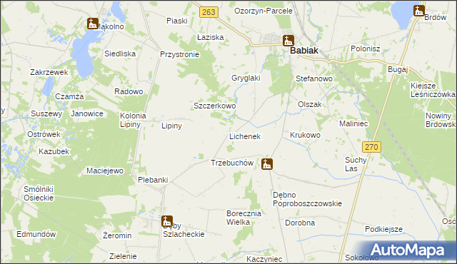 mapa Lichenek, Lichenek na mapie Targeo