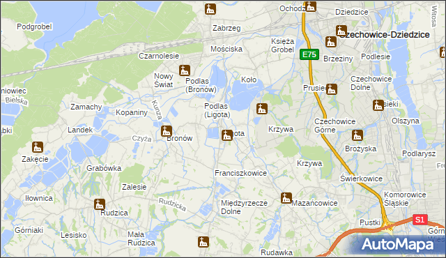 mapa Ligota gmina Czechowice-Dziedzice, Ligota gmina Czechowice-Dziedzice na mapie Targeo