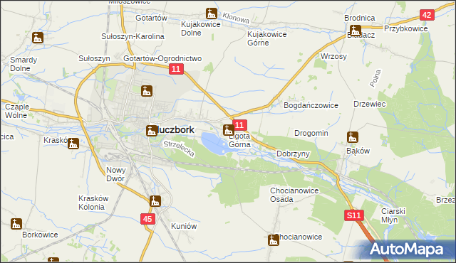 mapa Ligota Górna gmina Kluczbork, Ligota Górna gmina Kluczbork na mapie Targeo