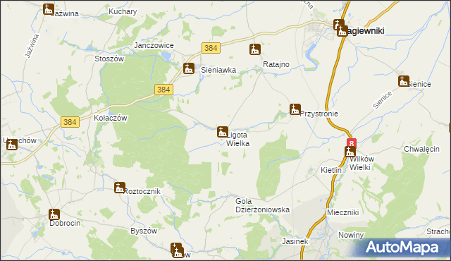 mapa Ligota Wielka gmina Łagiewniki, Ligota Wielka gmina Łagiewniki na mapie Targeo