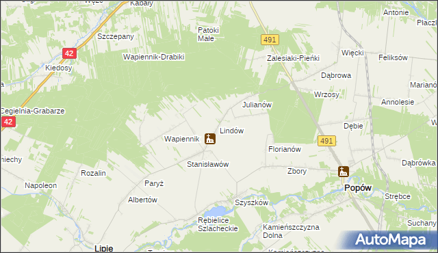 mapa Lindów gmina Lipie, Lindów gmina Lipie na mapie Targeo