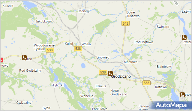 mapa Linowiec gmina Grodziczno, Linowiec gmina Grodziczno na mapie Targeo