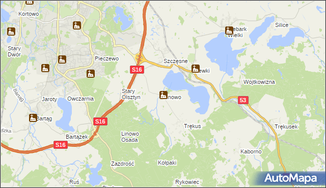 mapa Linowo gmina Purda, Linowo gmina Purda na mapie Targeo