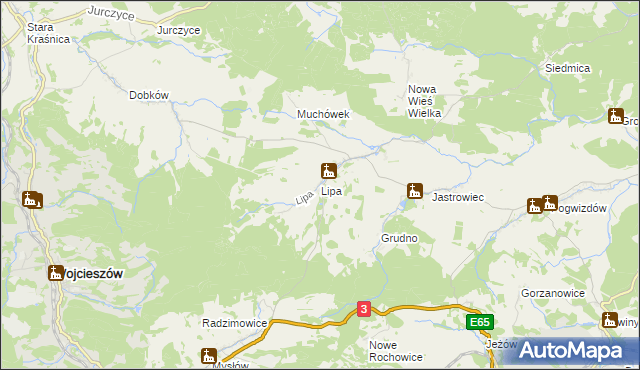 mapa Lipa gmina Bolków, Lipa gmina Bolków na mapie Targeo
