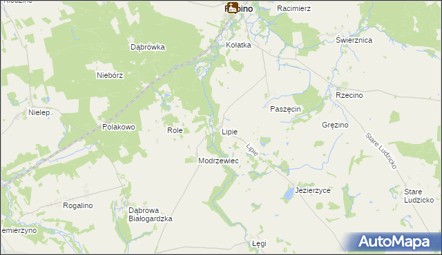 mapa Lipie gmina Rąbino, Lipie gmina Rąbino na mapie Targeo